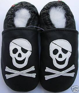 carozoo pirate black 4 5y soft sole leather kids slippers shoes