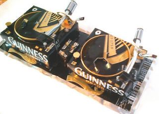 Guinness turntables, mixer, headphones, microphone made from drink can