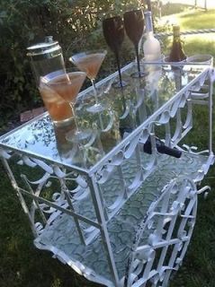Iron 2 Tiered Glass Shelf Rolling Bar Wine Garden Cart Scroll Shapes