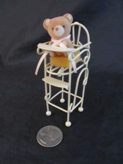 Furniture Cream Metal Baby High Chair with Bear Miniature Vintage