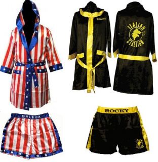 Rocky Balboa Movie Boxing Costume shorts/robe American Flag/Italian