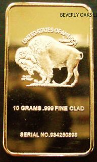 Newly listed TEN GRAM .999 FINE GOLD CLAD BUFFALO BISON GEM ART BAR