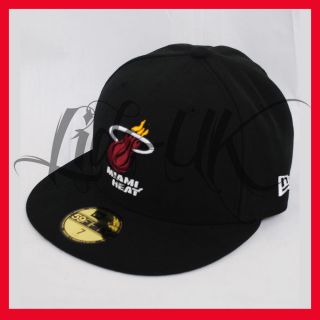 NEW ERA 59fifty NBA MIAMI HEAT BLACK FITTED FLAT PEAK BASEBALL HAT CAP