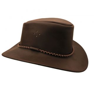 Mens Sydney Hat   brown Wide Brim leather cowboy aussie style western