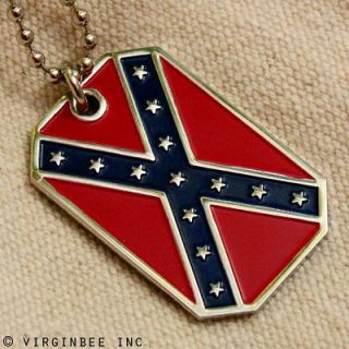 FLAG AMERICAN DIXIE REBEL PENDANT DOG TAG ARMY BALL CHAIN NECKLACE