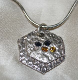 Hammered Hand made Pendant with Sapphire and Citrine Stones in