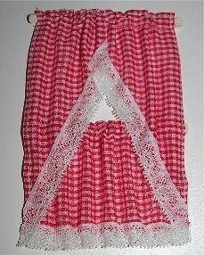 Dollhouse Miniature Kitchen Curtains Red Check Gingham Barbara OBrien