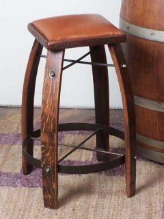 NEW AUTHENTIC REAL WINE BARREL STAVE STOOL LEATHER TOP CHOOSE 24 28