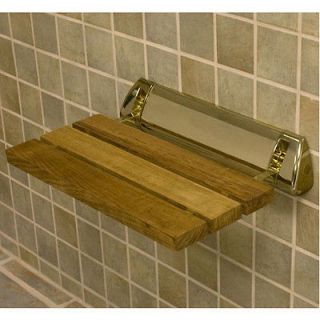 13 1/2 Teak Wood Fold Up Shower Seat   Brushed Nickel