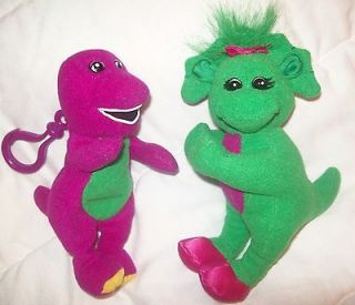 Barney Purple Dinosaur Plush Clip and Green Baby Bop Clip Plush