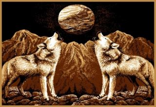 Twin Howling Wolf Area Rug 4x6 Wolves Moon Carpet   Actual 3 7 x 5