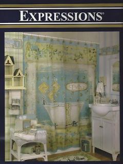 NEW Powder Room Shower Curtain Bathtub Liner Blue Aqua Yellow