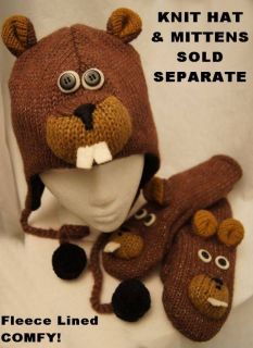 BEAVER HAT knit ADULT brown costume badger WOODCHUCK bucktooth animal