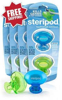 Steripod Clip on Toothbrush Sanitizer 8 Pack Green/Blue