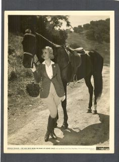 JOAN BENNETT IN ENGLISH RIDING CLOTHES + HORSE WITH ENGLISH SADDLE