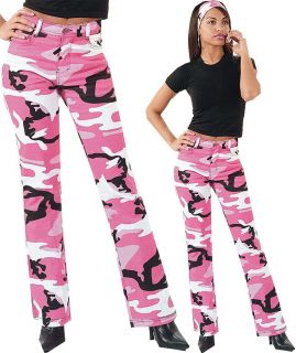 Womens Stretch Flare Camo Pants City Pink Camouflage Bell Bottoms