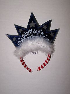 NWT JUSTICE GIRLS MISS AMERICA CROWN TIARA PARTY HAT RED WHITE BLUE