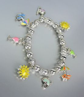 Silver Beads Colorful BEACH SUN COCKTAIL UMBRELLA Charms Bracelet