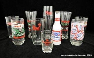 Lot of 9 Budweiser Beer Glasses & 1 Lighter Bull Frogs Clydesdales Bud