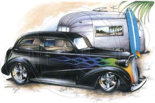 Chevy T Shirt Lowrider Chevy & Airstream Camper On Beach With