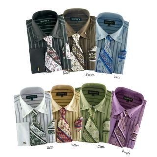 Mens Classic George Dress Shirt with Matching Tie and Handkerchief