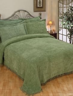 NEW Sage Green Cotton Chenille King Bedspread Set