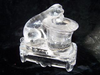 Figural EAPG Glass Toothpick Holder by Belmont Dog with Top Hat