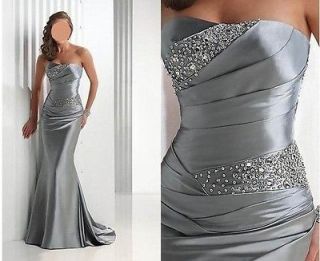 Silver long Prom Formal Gowns Ball Dress Evening Party Dress Size6 8