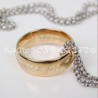 LORD OF THE RINGS 8MM GOLD TUNGSTEN CARBIDE ONE RING WITH CHAIN