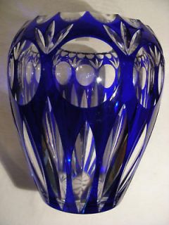 German Cobalt Blue bohemian Crystal Vase hand cut