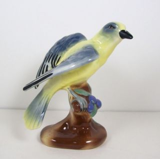 Vintage Bird Figurine Porcelain 6 1/2 Blue and Yellow Unmarked Nice