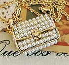 Betsey Johnson Gold Plated Pearl bead Handbag pendants long necklace
