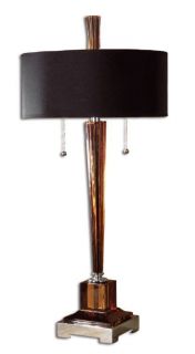 Thin Amber Glass Black Round Drum Shade Table Lamp