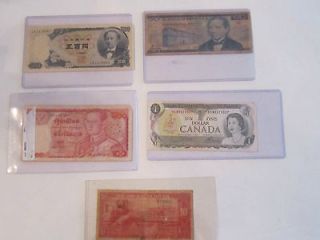 LOT OF 5 OLD FOREIGN CURRENCY NOTES CANADA, ASIA, VIETNAM AND MEXICO