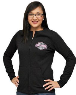 Harley Davidso n Womens Pink Bar & Shield Logo Full Zip Black Crew
