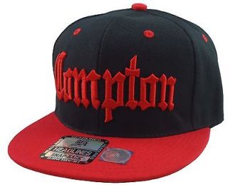 COMPTON 3D EMBROIDERED FLAT BILL SNAPBACK BASEBALL CAP HAT BLACK/RED