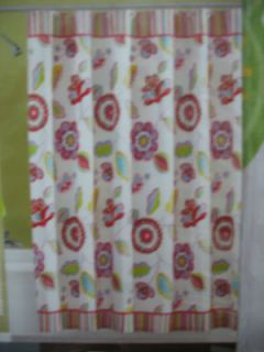 SUMMER TRAIL FLOWER Fabric Shower Curtain White Red Teal Yellow NIP