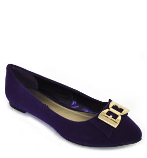 Classified Kodey s Purple Velvet Buckle Bow Pointed Toe Ballet Flats