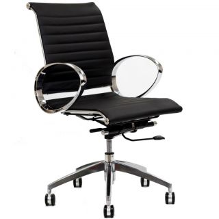 Eames Style Management Chair   Mid Back Office Chair   Black Leather