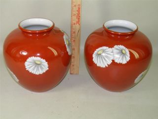 Noritake Japanese Red Daisy Vases Nippon Toki Kaisha Red N Mark Large