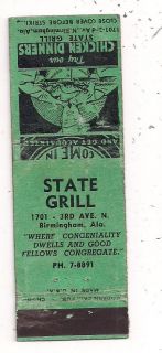 State Grill 1701   3rd Ave N., Birmingham AL Matchbook 120911