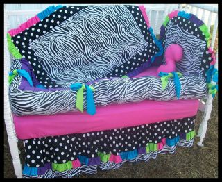 RAINBOW Black/ White Polka Dots and Zebra Crib Bedding Set