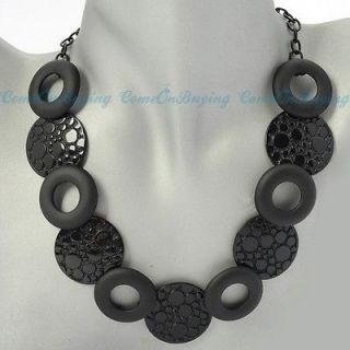 Fashion Black Chian Spray Paint Circle Ring Round Pendant Bib Necklace