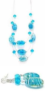 Turquoise Blue Art Glass Illusion Layer Necklace 20 New with Gift Bag