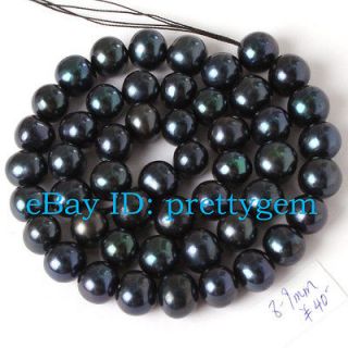 8MM   9MM NEARLY ROUND BLACK FRESHWATER PEARL CULTURED BEADS STRAND 15