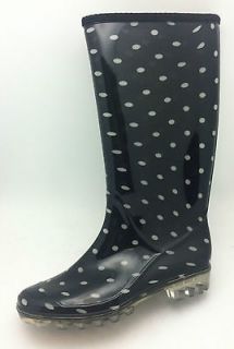 Ferrera Womens NEW Black & White Polka Dot Dots Rain Boots Rainboots