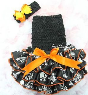Halloween Baby Black Pirate Bloomers Tube Top Orange Bow Clip Headband