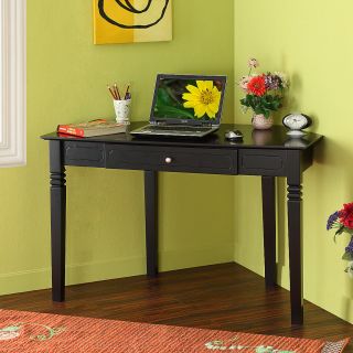 48 in. Black Solid Wood Corner Home Office Desk Drawer