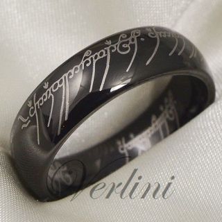 Black Tungsten Wedding Band Elvish LOTR The Ring Bridal Jewelry