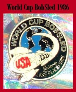 1986 World Cup Bobsled Olympics Lake Placid Lederle Pin Bob Sled